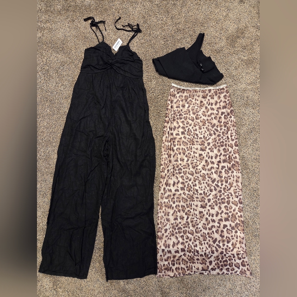 NWT sz SMALL OLD NAVY Stylish Black Jumpsuit, Tank Sheath Dress, Leopard Skirt!